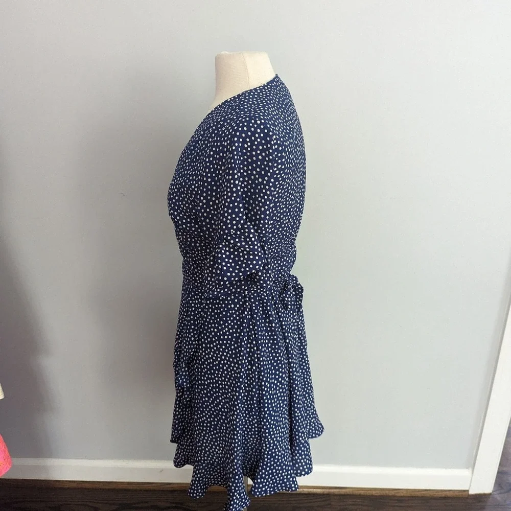 AQUA— Size M, Blue White Polka Dot Wrap Dress Ruffle - Picture 5 of 8